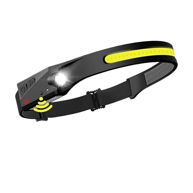 Professzionális flexibilis LED-es fejlámpa, Erőteljes COB és XPE Led, Akkuval, Vízállóság, Mozgásérzékelő, 4 fénymód, tökéletes horgászathoz, vadászathoz, kempingezéshez, futáshoz, fekete