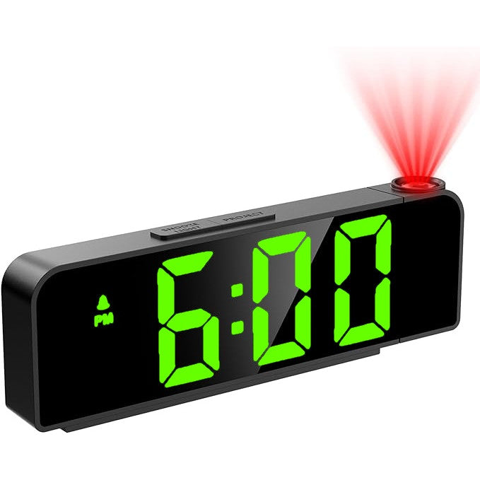 Ceas Digital de Masa cu Lumina Led Verde, Proiectie Pana la 5M, Temperatura, Alarma, Termometru, Functie Snooze, Luminozitate Adjustabila, 20x8cm