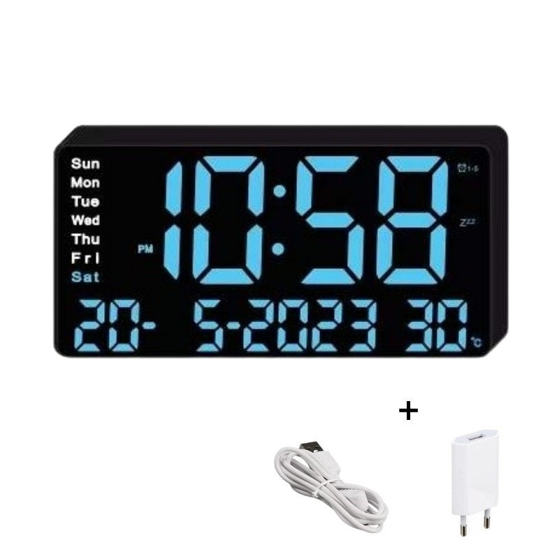 Ceas Digital de Masa cu Lumina Led Albastru, Alarma, 3 Niveluri de Luminozitate, Calendar, Temperatura, Functie Snooze, Mod de Noapte, 11x22cm