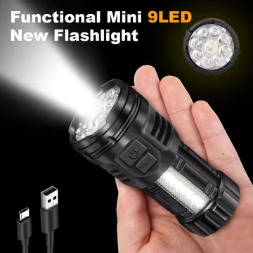 Lanterna Mini cu Led Puternic, Incarcare Type-C, Magnet, Clip-On, Acumulatori Inclusi, 3 Moduri de Iluminare, Afisaj Baterie, Perfecta Pentru Pescuit, Uz Casnic si Camping, 8.5cm, Negru