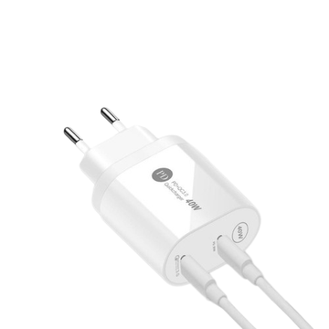 VTM gyorstöltő. Kompatibilis: Apple/Samsung/Huawei/Motorola/Xiaomi, 40W Dual PD Type C - 20W+20W, Fehér