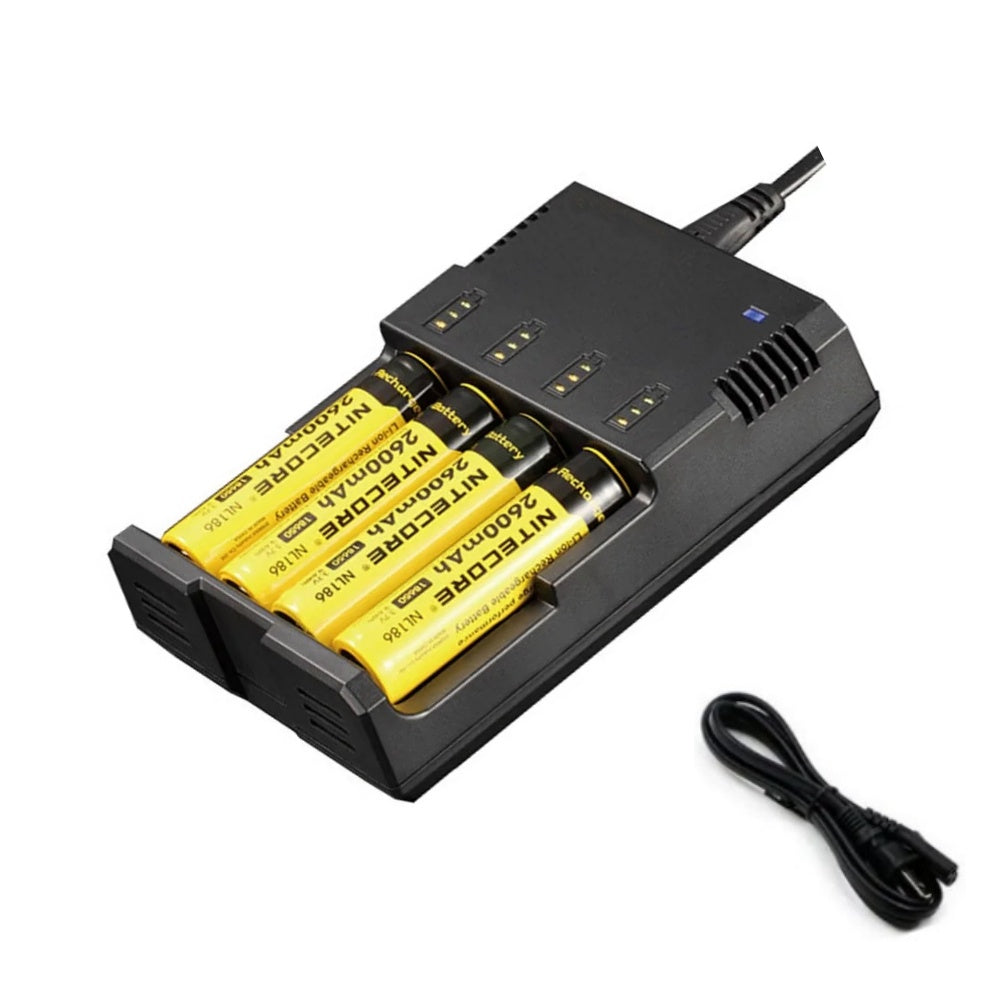 Töltő 4 db Li-ion Ni-MH Ni-Cd akkumulátorhoz, akkumulátor kijelző, kompatibilis a 26650 22650 18650 18490 18350 17500 14500 10440 16350 CR123-mal