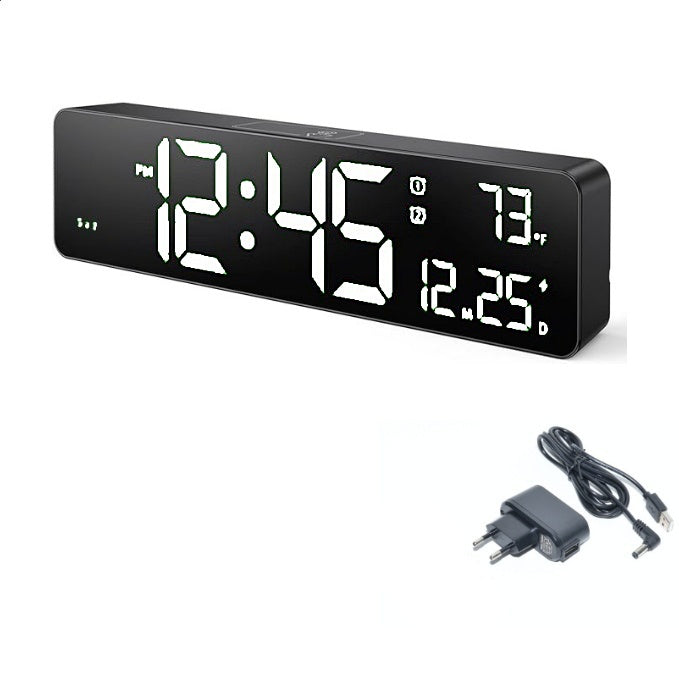 Ceas Digital de Masa si de Perete cu Lumina Led Alb, Cronometru, Timer, Alarma, Functie Snooze, Temperatura, Luminozitate Adjustabila, 26x6cm