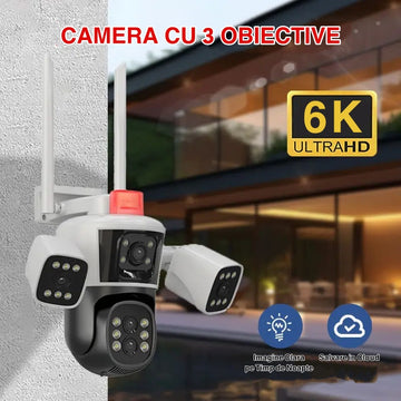 Térfigyelő kamera 3 WiFi VTM® objektívvel, 16 MP, Ultra HD, 10X optikai zoom, ultraszéles, kültéri/beltéri, 360°-os forgatás, LED, kétirányú kommunikáció, riasztás és mozgásérzékelő, fehér