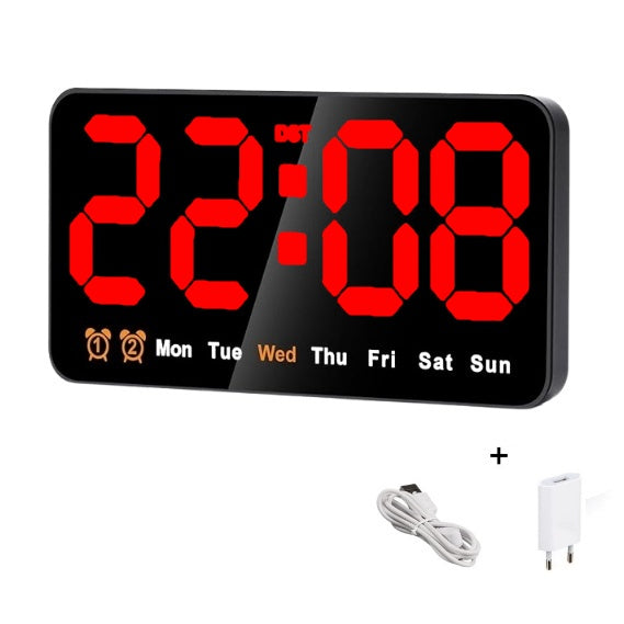 Ceas Digital de Masa si de Perete cu Lumina Led Rosu, Alarma, Calendar, Temperatura, Functie Snooze, Mod de Noapte, 11x21cm
