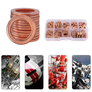 Set 100 Bucăți Șaibe de Cupru Ø6, Ø8, Ø9, Ø10, Ø12, Ø14 – Accesorii pentru Îmbinări și Montaj în Proiecte Electrice sau Mecanice