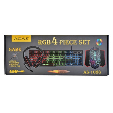 Set Gaming RGB 4 Piese – Tastatură, Mouse, Căști și Mouse Pad AS-1088 pentru Experiență de Joc Imersivă
