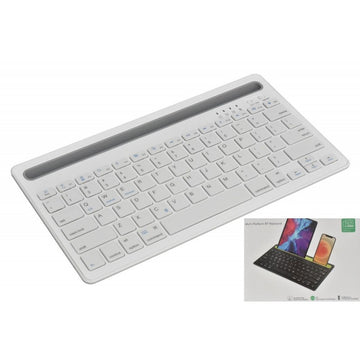 Tastatură Mini Slim Albă cu Bluetooth și Suport pentru Tabletă și Telefon AS-199 – Ideală pentru Birou și Utilizare Mobilă