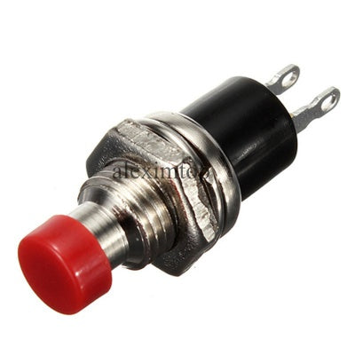 intrerupator push metal mini rosu fara retinere  220V/3A