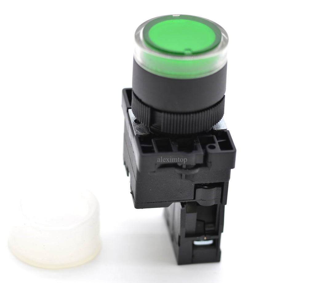 intrerupator buton push cu cauciuc 22mm  verde  No- EB2