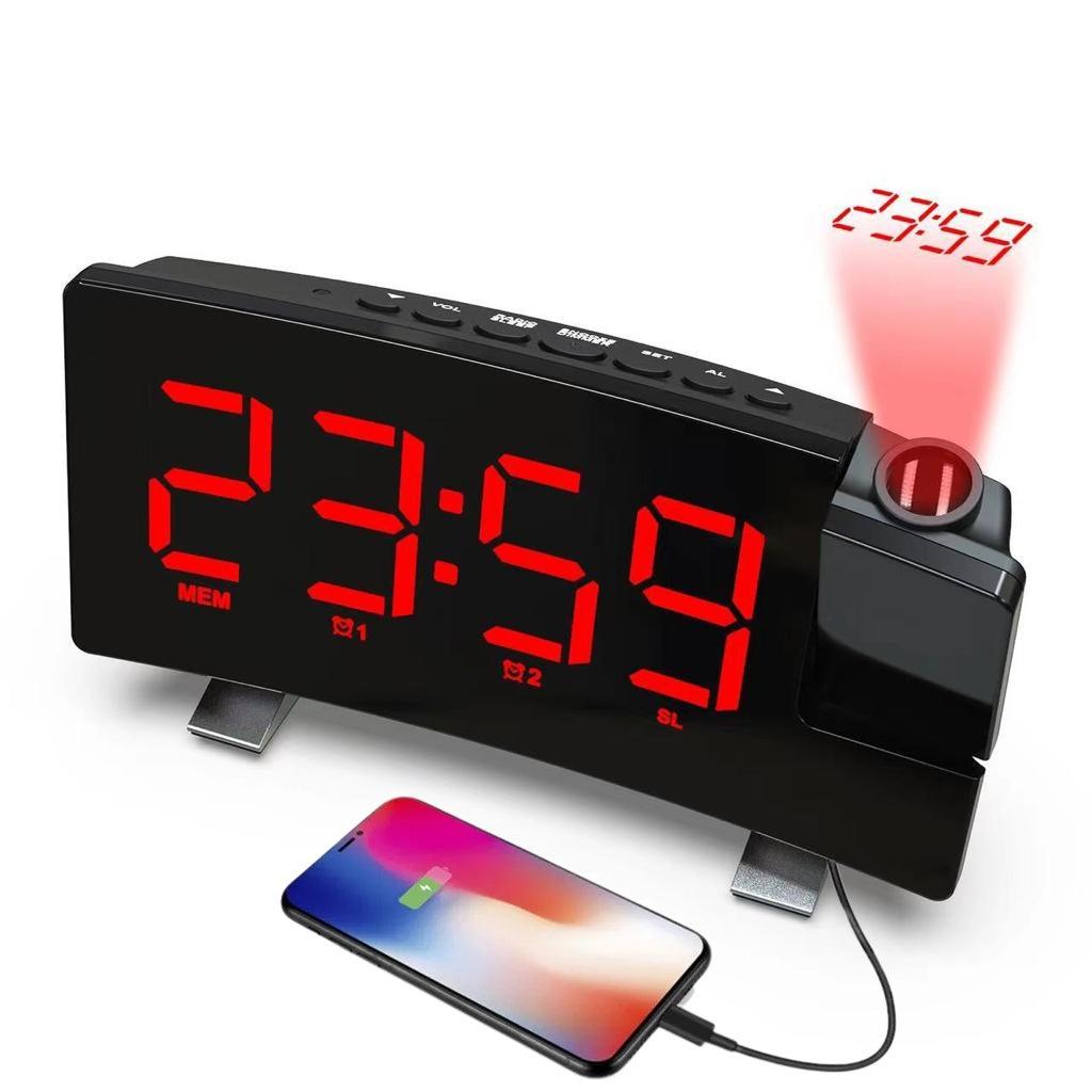 Ceas Digital cu Radio si Proiectie Pana la 5M Inaltime Rosu, Rotire la 180°, Alarma, Port Incarcare USB, Temperatura, Ecran LED, 2 Niveluri de Luminozitate, Negru - Ceasuri Moderne