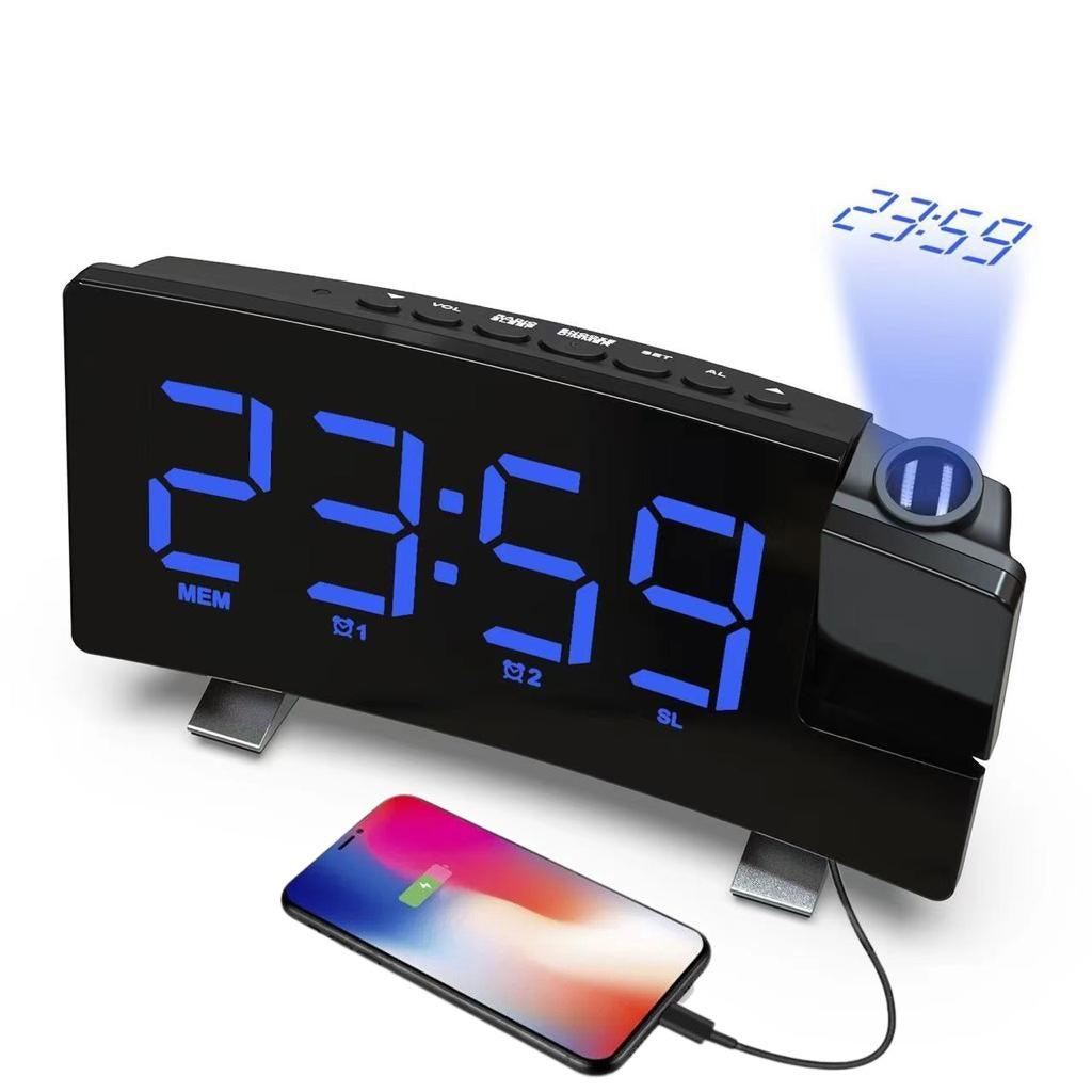 Digitális óra rádióval és kivetítéssel 5 M kék magasságig, 180°-os elforgatás, riasztó, USB töltőport, hőmérséklet, LED képernyő, 2 fényerő, fekete