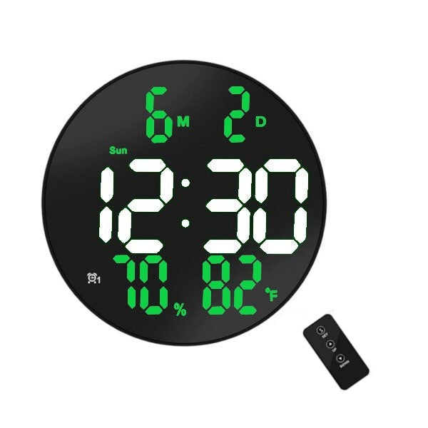 Ceas Digital de Masa si de Perete cu Lumina Led Alb, Calendar, Temperatura, Termometru, Cronometru, Telecomanda, Afisare Umiditate, 20cm - Frize