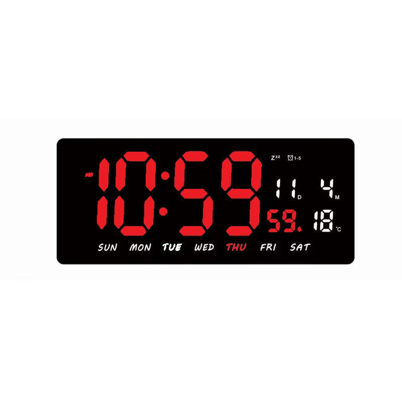Ceas Digital de Masa si de Perete cu Lumina Led Rosu, Tehnologie LED Fara Umbre, Calendar, Temperatura, Alarma, Functie Snooze, Luminozitate Adjustabila, 36x16cm - Frize