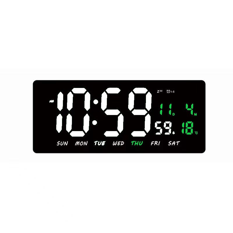 Ceas Digital de Masa si de Perete cu Lumina Led Alb, Tehnologie LED Fara Umbre, Calendar, Temperatura, Alarma, Functie Snooze, Luminozitate Adjustabila, 36x16cm - Frize