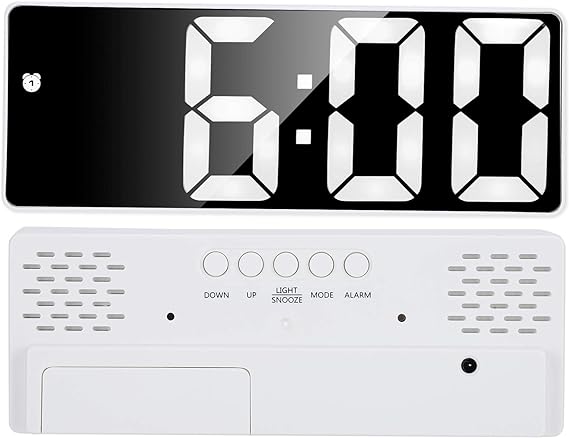 Ceas Electronic de Masa cu Lumina Led Albastru, Temperatura, Alarma, Comanda Vocala, 2 Trepte de Lumina, 160 X 60 X 25 mm, Adaptor Inclus, Alb - Frize