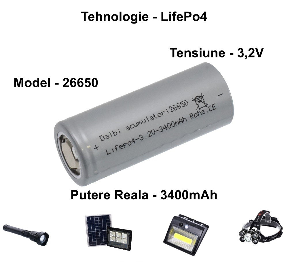 Acumulator LifePo4 - 26650 / 3,2V-3400mAh - Frize