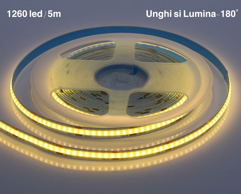 Banda COB Led Alb-Cald - Flexibil - 252led/m - 12W/ml - Rola/5m - Frize