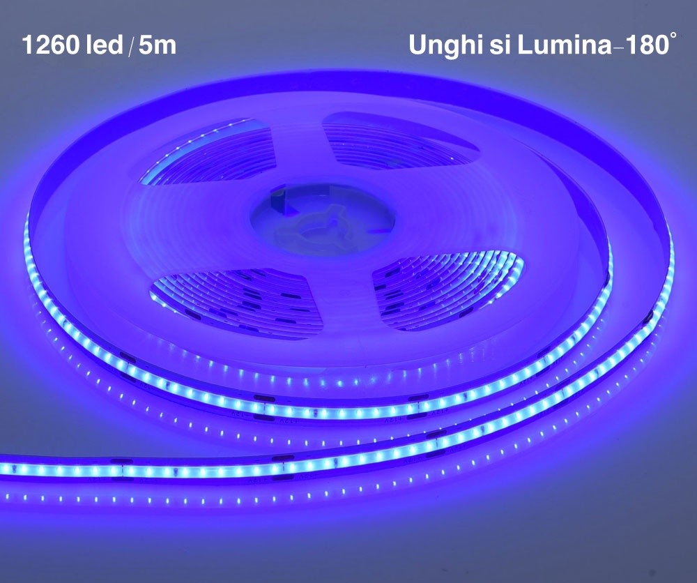 Banda COB Led Albastru - Flexibil - 252led/m - 12W/ml - Rola/5m - Frize