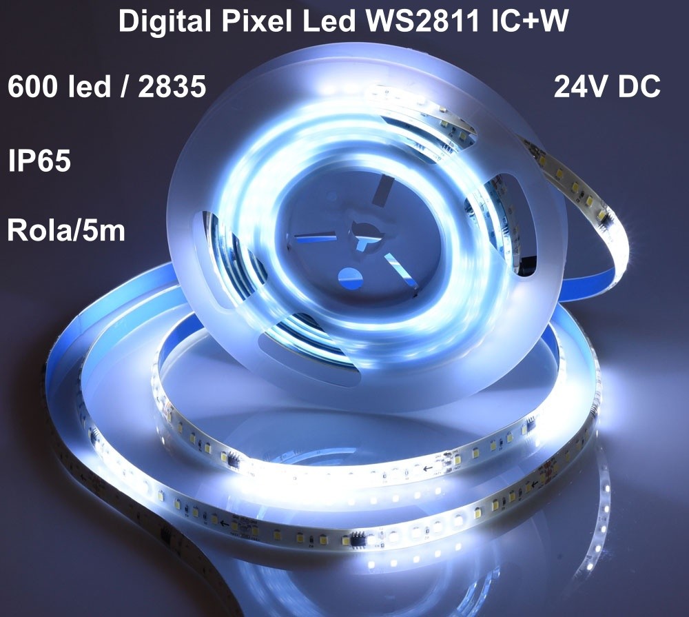 Banda Led 24V Alb-Rece, Digital WS2811 IC+W, 120led/m - IP65 - Frize