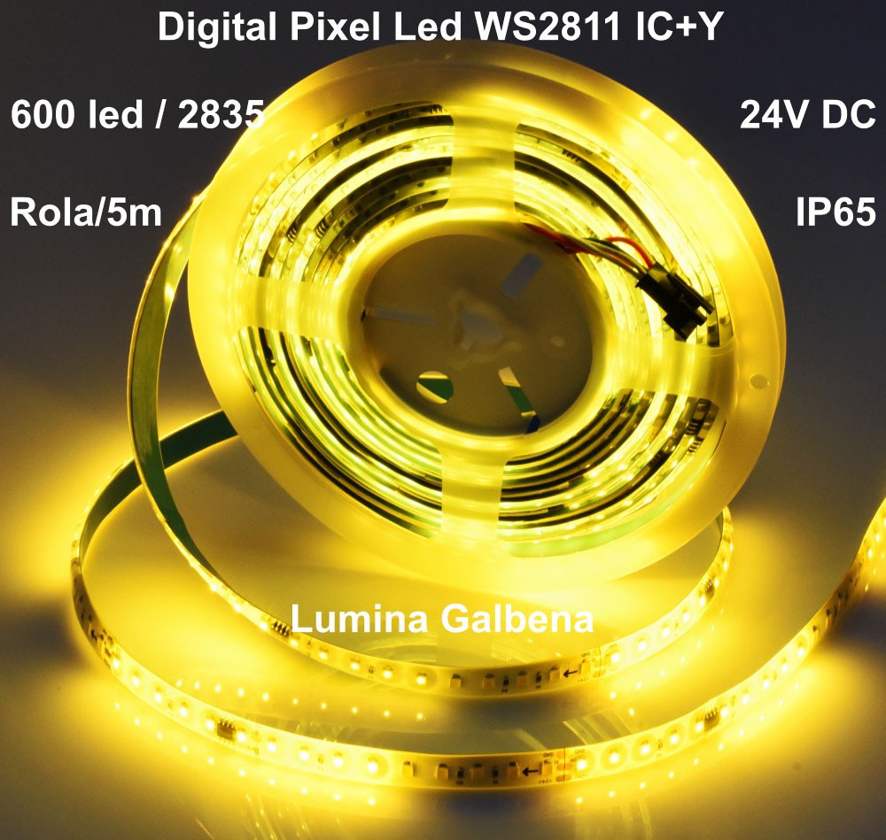 Banda Led 24V Galben, Digital WS2811 IC+Y, 120led/m - IP65 - Frize