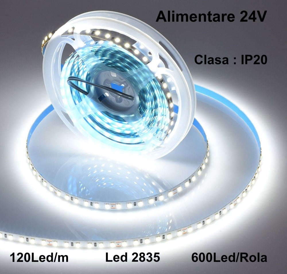 Banda Led 24V Interior, 2835-120led/m, Alb-Natural 4000K-5m/Rol - Frize