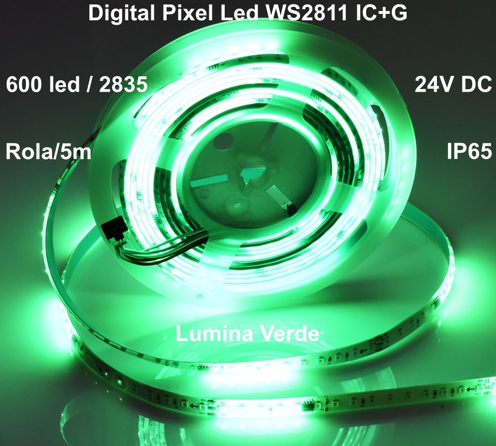 Banda Led 24V Verde, Digital WS2811 IC+G, 120led/m - IP65 - Frize