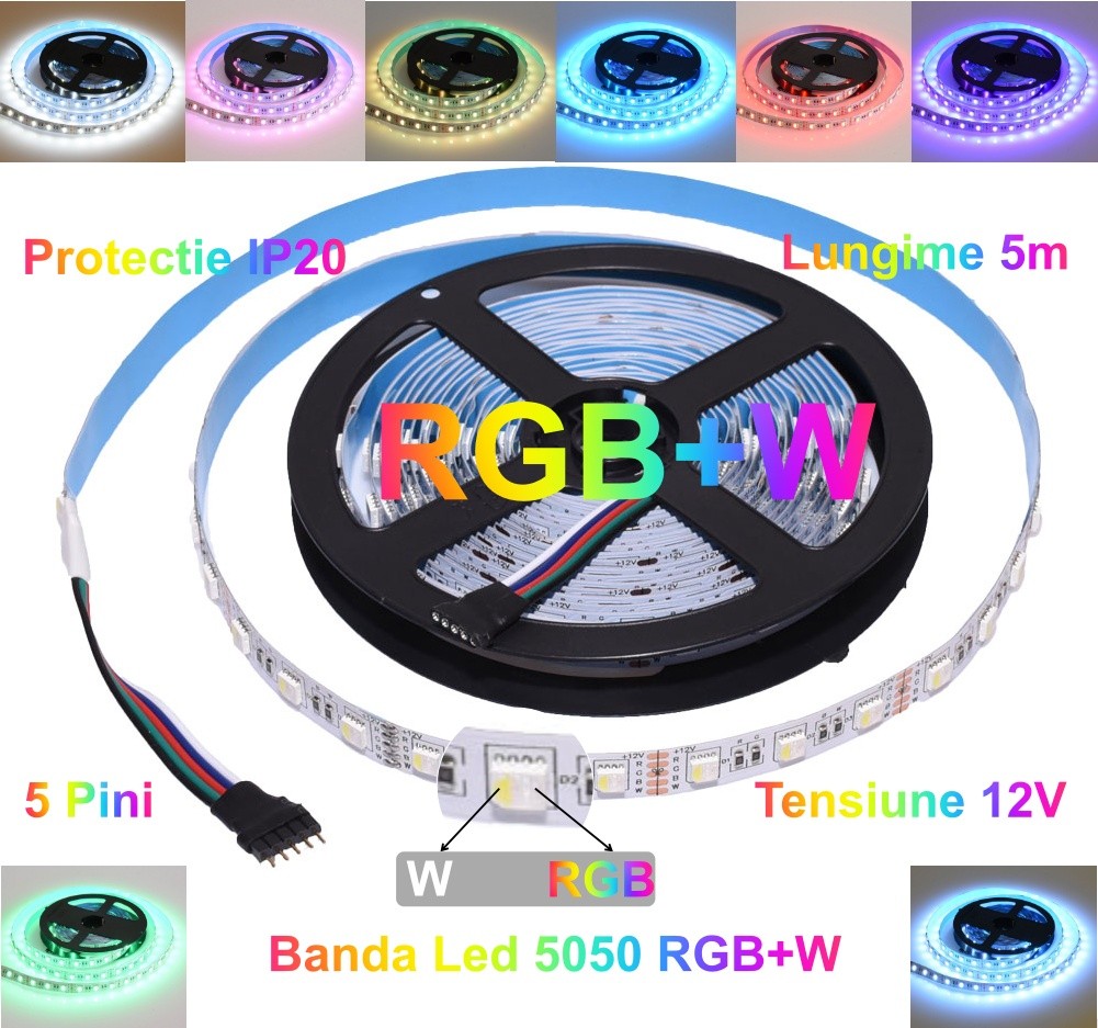 Banda Led RGBW 5050, 60Led/m - IP20, 5m/Rola - Frize