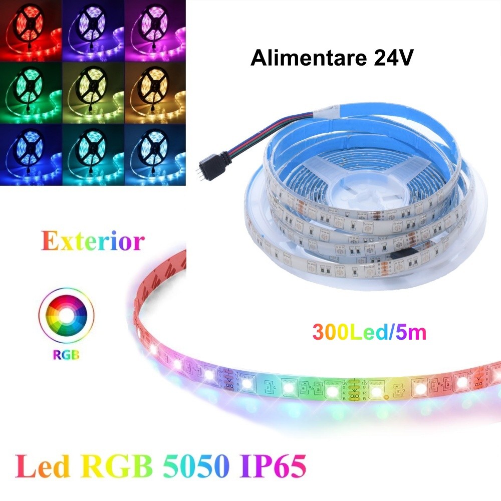 Banda Led RGB 24V- 60Led/m, Exterior IP65 - 5m/Rol - Frize