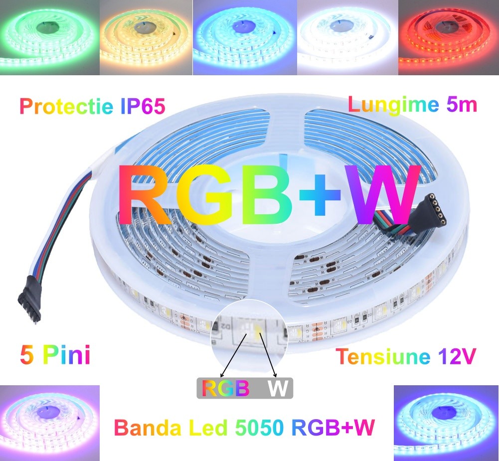 Banda Led RGBW 5050, 60Led/m - IP65, 5m/Rola - Frize