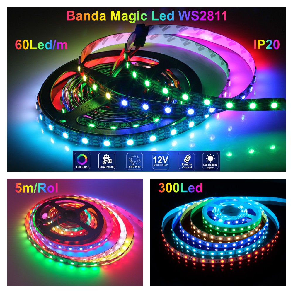 Banda Led WS2811 Digital Pixel 5050 RGB 60D-12V / IP20 - Frize