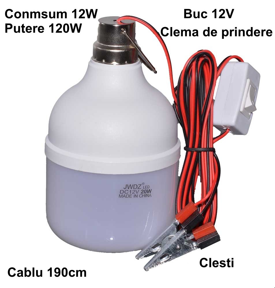 Bec 12V cu Led 20W/Clesti + Intrerupator - Frize
