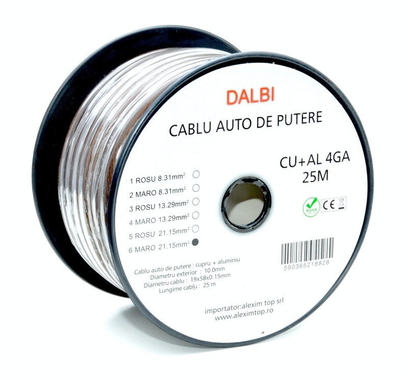 Cablu Auto de Putere Maro CU+AL 4GA 10mm, 25m/Rola - Frize