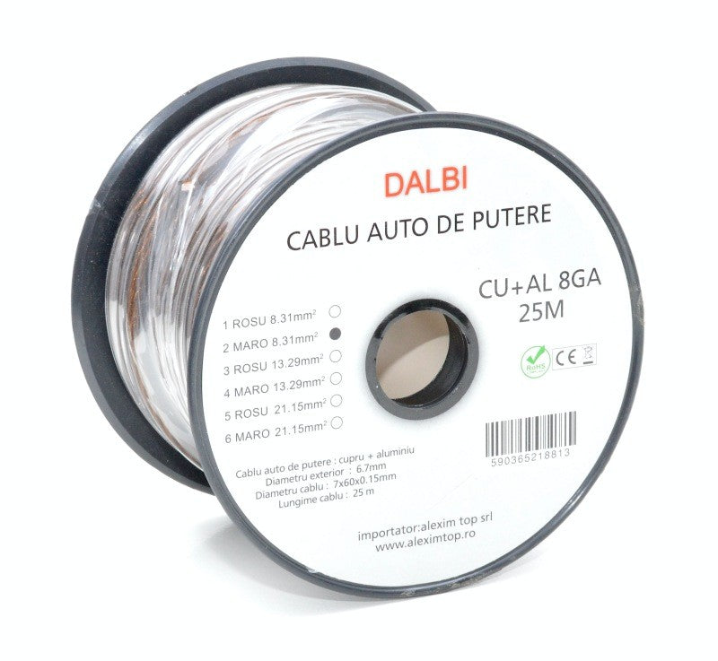 Cablu Auto de Putere Maro CU+AL 8GA 6,7mm, 25m/Rola - Frize