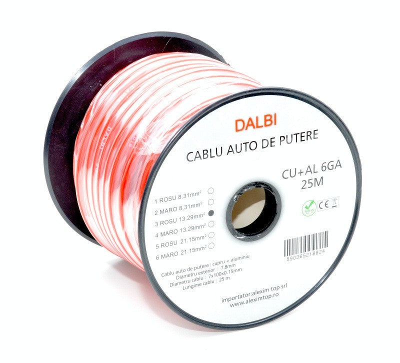 Cablu Auto de Putere Rosu CU+AL 6GA 7,8mm, 25m/Rola - Frize