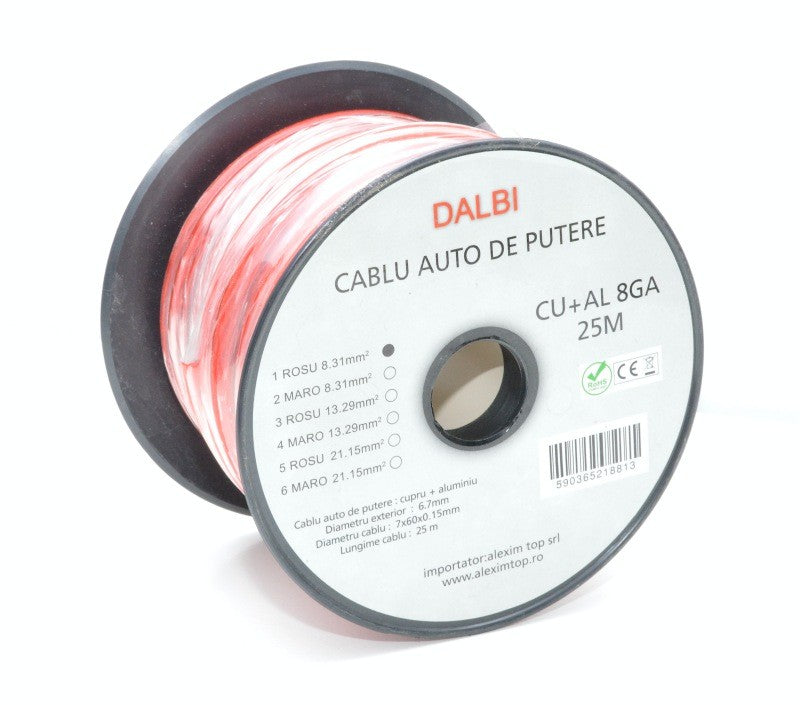 Cablu Auto de Putere Rosu CU+AL 8GA 6,7mm, 25m/Rola - Frize