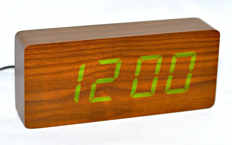 Ceas 1292 Mare, Lemn Maro-Led Verde 21x9x4,8cm - Frize