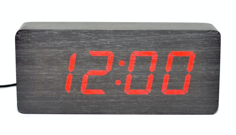 Ceas 1292 Mare, Lemn Negru-Led Rosu 21x9x4,8cm - Frize
