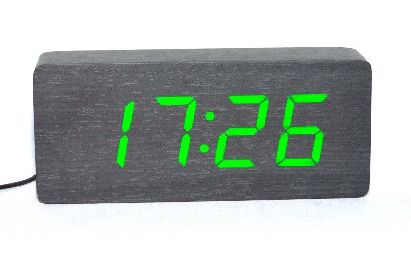 Ceas 1292 Mare, Lemn Negru-Led Verde 21x9x4,8cm - Frize
