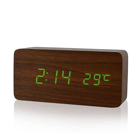 Ceas 1299 Lemn Maro cu Led Verde, 15x7x4cm - Frize