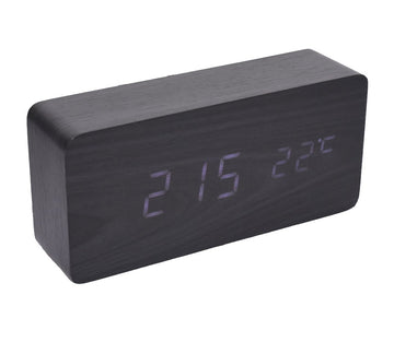 Ceas 1299 Lemn Negru si Led Alb, 15x7x4cm - Frize