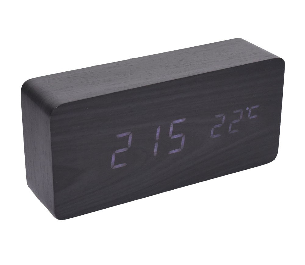 Ceas 1299 Lemn Negru si Led Alb, 15x7x4cm - Frize