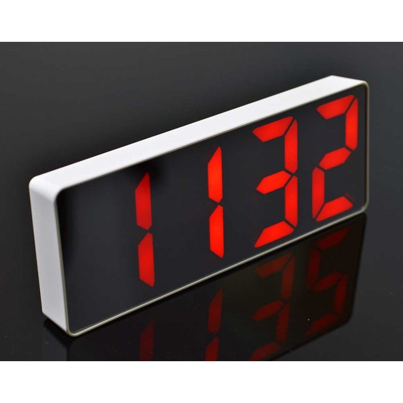 Ceas Alb Oglinda cu Lumina LED Rosu, GH-0712L - Frize