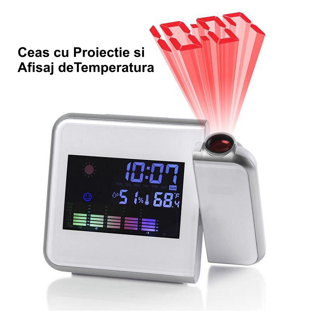 Ceas cu Proiectie si Termometru 8190 Alb - Frize