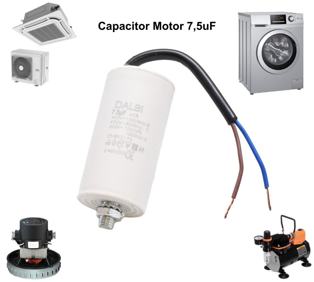 Condensator Motor cu Surub si Fire - 7,5uf/450V - Frize