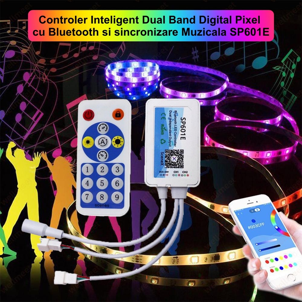 Controler Led Pixel 2CH cu Bluetooth SP601E - Frize