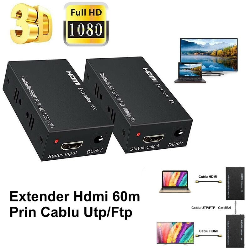 Extender HDMI 60m, prin Utp/Ftp Cat 5E/6 - Frize