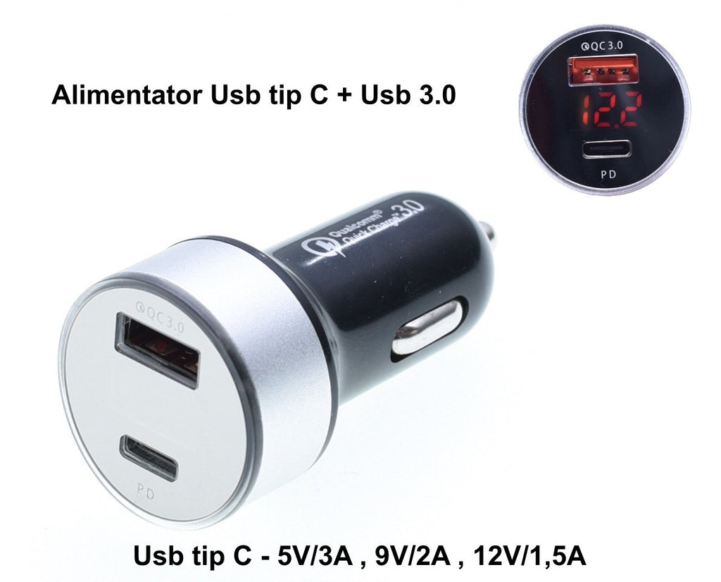 Incarcator Auto Qualcom Usb 3.0 + PD-Usb tip C - Frize