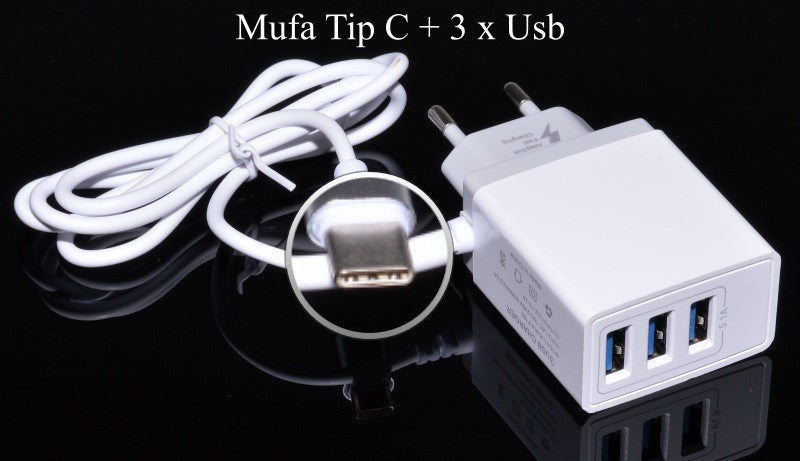 Incarcator Retea FAST - 5,1A / Tip C + 3 x Usb - Frize