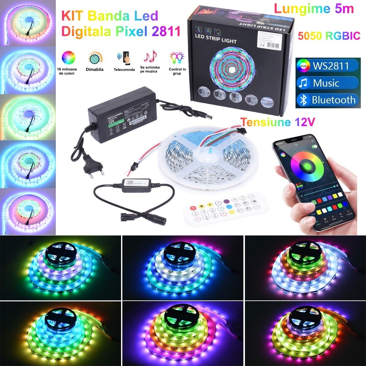 Kit Banda Led WS2811 Digital Pixel RGB 60D-IP65 - Frize